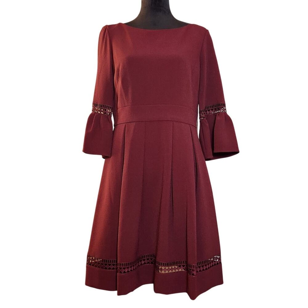 ELIZA J NWT Bell Sleeve Lace Inset Fit & Flare Dress, Size 12 - Picture 2 of 15